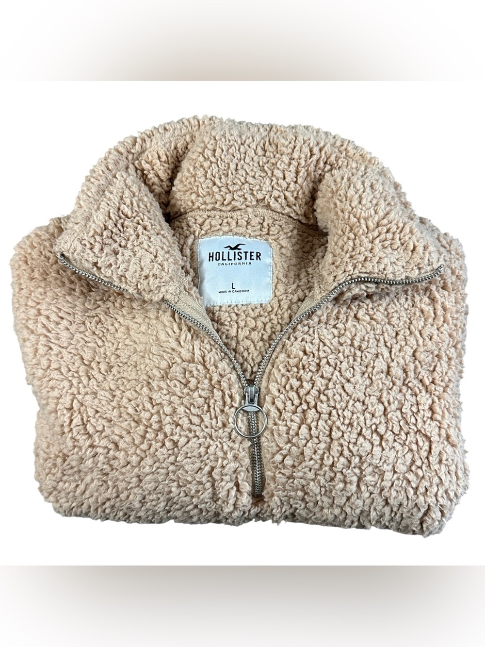 Hollister California Teddy Sherpa Fleece Quarter Zip Pullover Beige Women’s L